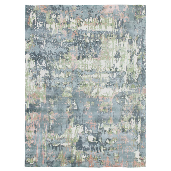 17 Stories Handmade Flatweave Slate Blue/Moss Green/Blush Pink Rug